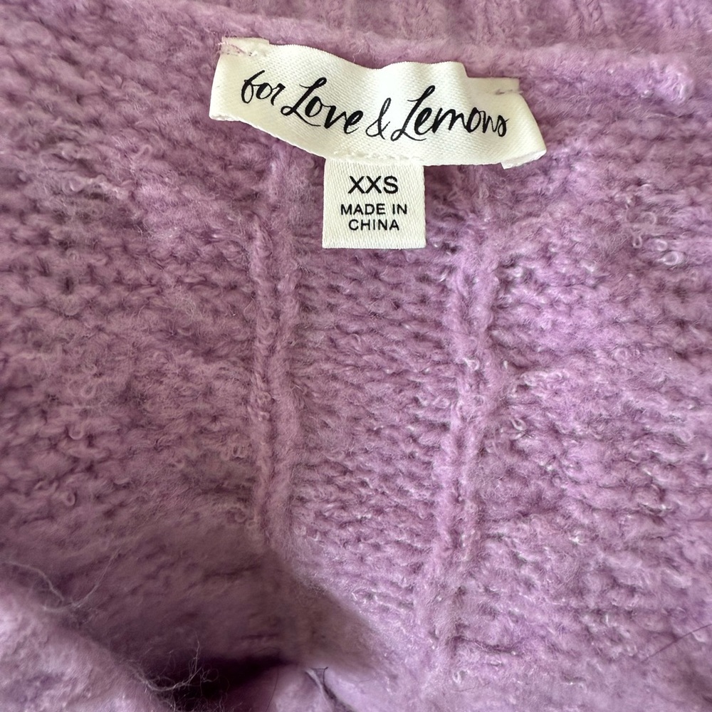 For Love & Lemons Lavender Cable Knit V-Neck Cardigan - Picture 2 of 3